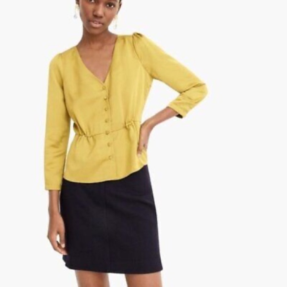 NWT J Crew Satin Chartruese Peplum Top Size 12
